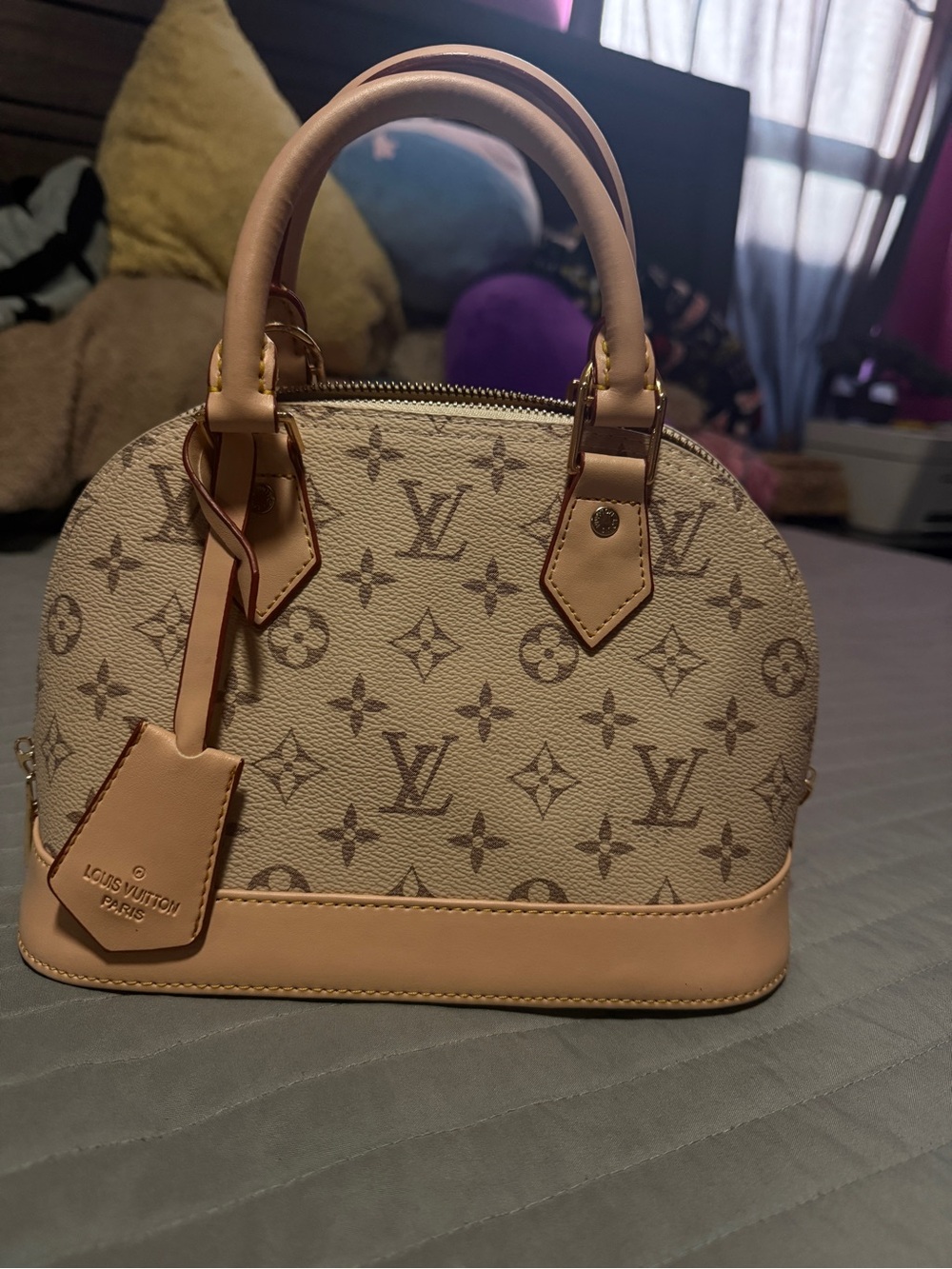 Louis Vuitton Beige Monogram Alma BB Satchel with Tan Trim